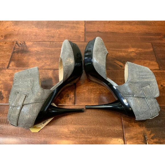 Michael Kors Gray Leather Snakeskin Stiletto Heels Open Toe Buckled, Size 10 - Picture 7 of 9